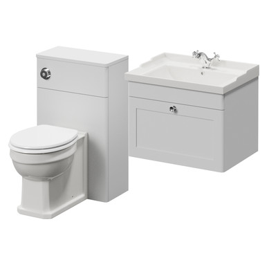 Danbury Wall Mounted Single Drawer Vanity Unit and Toilet Suite with Windsor Basin