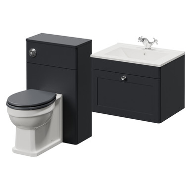 Danbury Wall Mounted Single Drawer Vanity Unit and Toilet Suite with Angel Basin