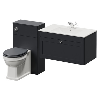 Danbury Wall Mounted Single Drawer Vanity Unit and Toilet Suite with Angel Basin