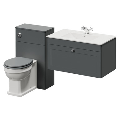 Danbury Wall Mounted Single Drawer Vanity Unit and Toilet Suite with Angel Basin