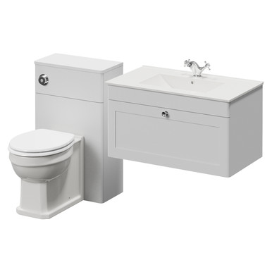 Danbury Wall Mounted Single Drawer Vanity Unit and Toilet Suite with Angel Basin