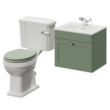 Danbury Wall Mounted Single Drawer Vanity Unit and Windsor Toilet Suite with Angel Basin