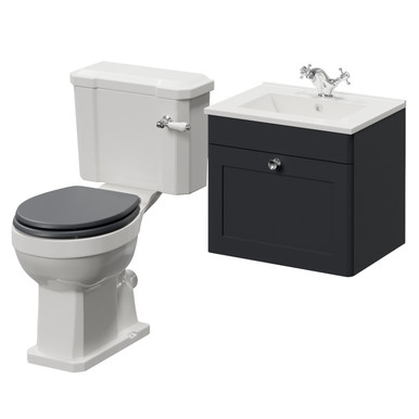 Danbury Wall Mounted Single Drawer Vanity Unit and Windsor Toilet Suite with Angel Basin