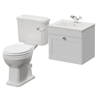 Danbury Wall Mounted Single Drawer Vanity Unit and Windsor Toilet Suite with Angel Basin
