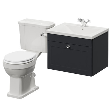 Danbury Wall Mounted Single Drawer Vanity Unit and Windsor Toilet Suite with Glide Basin
