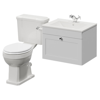 Danbury Wall Mounted Single Drawer Vanity Unit and Windsor Toilet Suite with Angel Basin