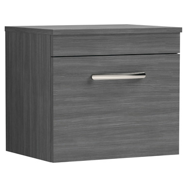 Nuie Anthracite Athena Woodgrain Wall Hung Single Drawer Vanity Unit With Worktop | | Mdf | 500Mm