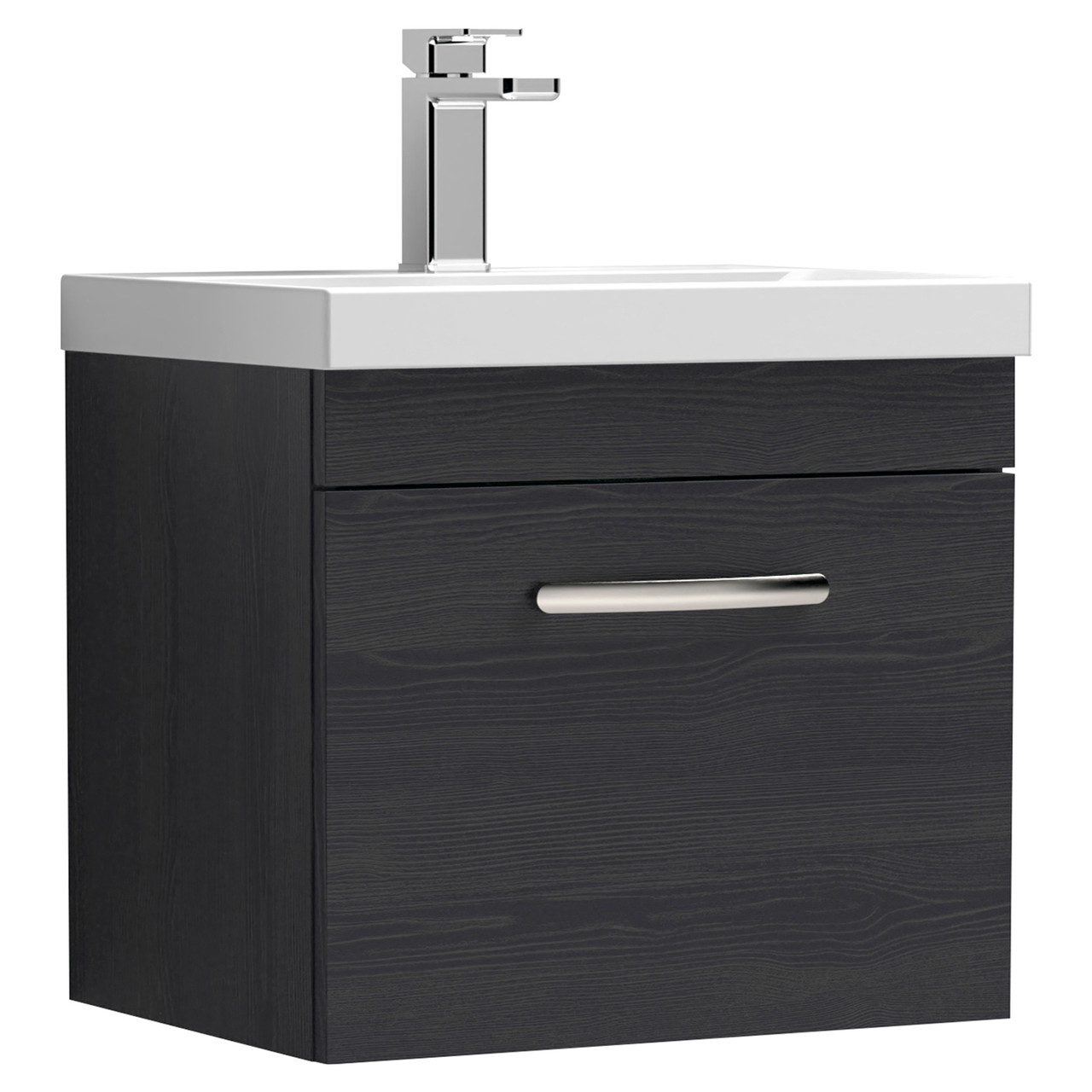 Nuie Athena Woodgrain Wall Hung Single Drawer Vanity Unit and Mid Edge Ceramic Basin