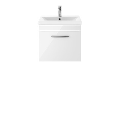 Nuie Gloss White Athena Wall Hung Single Drawer Vanity Unit And Thin Edge Ceramic Basin | | Mdf | 500Mm