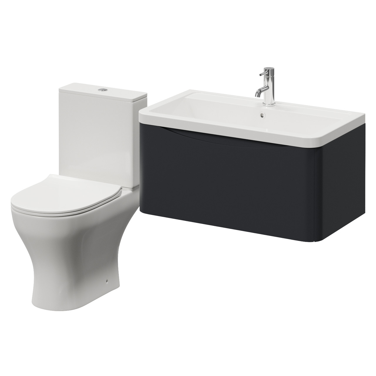 Vela 460 Wall Mounted Single Drawer Vanity Unit and Jubilee Toilet Suite with Anya Basin