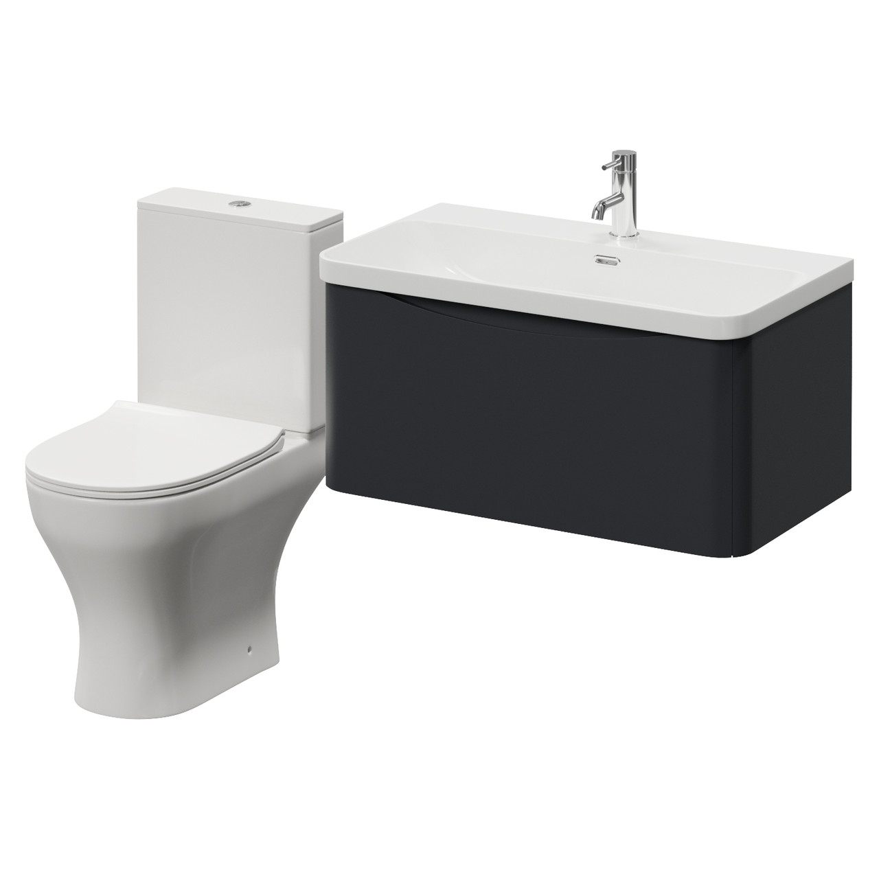 Vela 460 Wall Mounted Single Drawer Vanity Unit and Jubilee Toilet Suite with Fina Basin