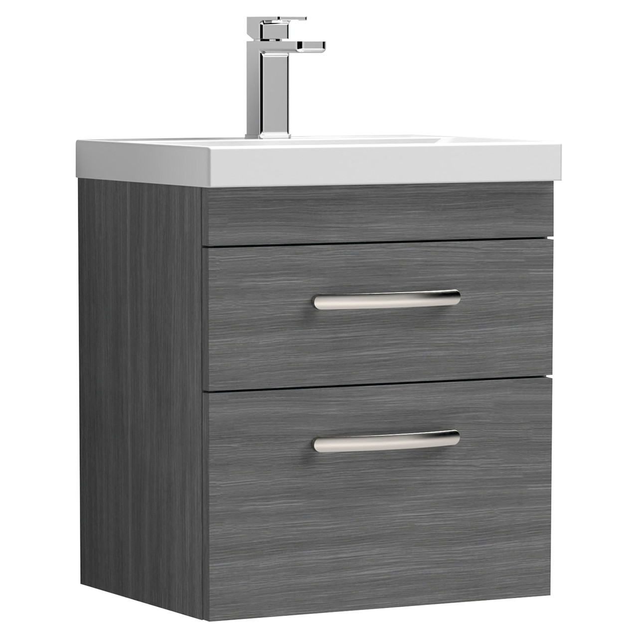 Nuie Athena Woodgrain Wall Hung 2 Drawer Vanity Unit and Thin Edge Ceramic Basin