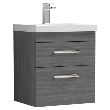 Nuie Anthracite Athena Woodgrain Wall Hung 2 Drawer Vanity Unit And Thin Edge Ceramic Basin | | Mdf | 500Mm
