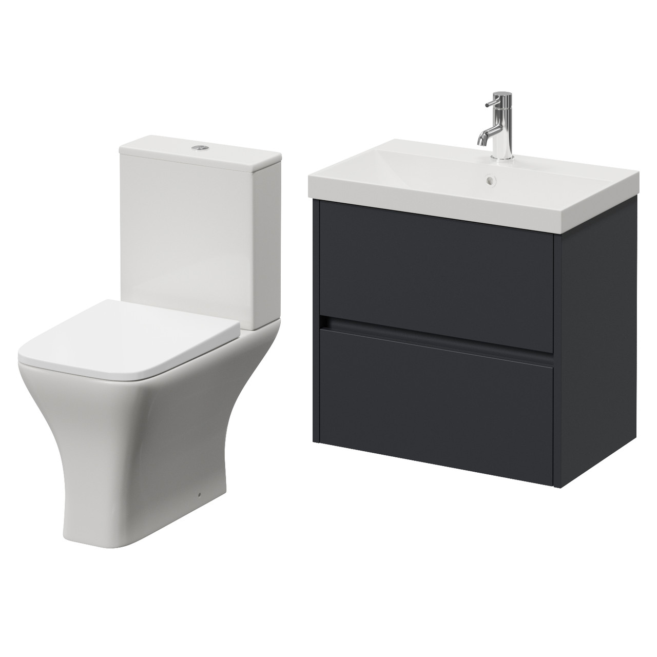 Montego Wall Mounted 2 Drawer Vanity Unit and Kingston Toilet Suite with Rimini Basin