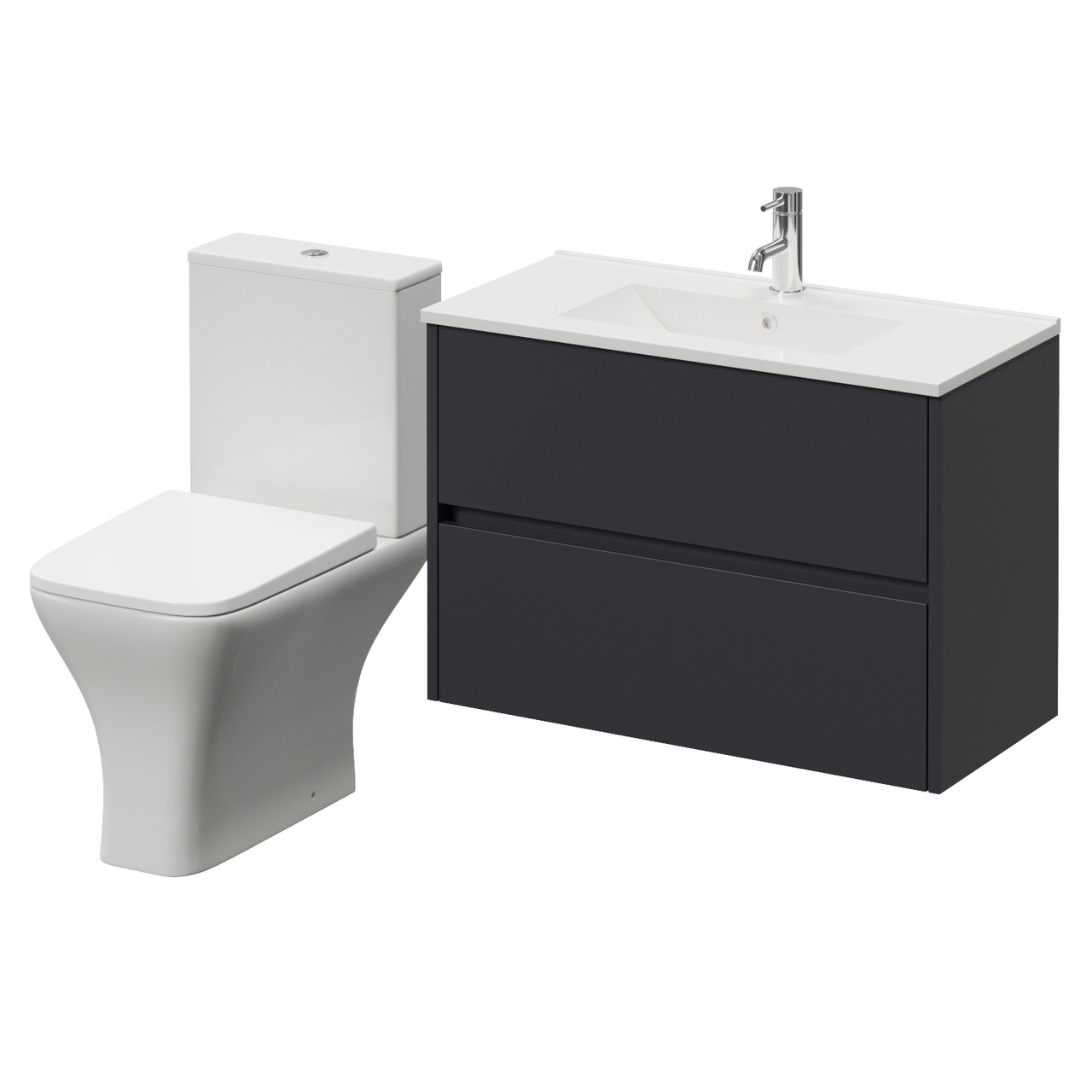 Montego Wall Mounted 2 Drawer Vanity Unit and Kingston Toilet Suite with Angel Basin