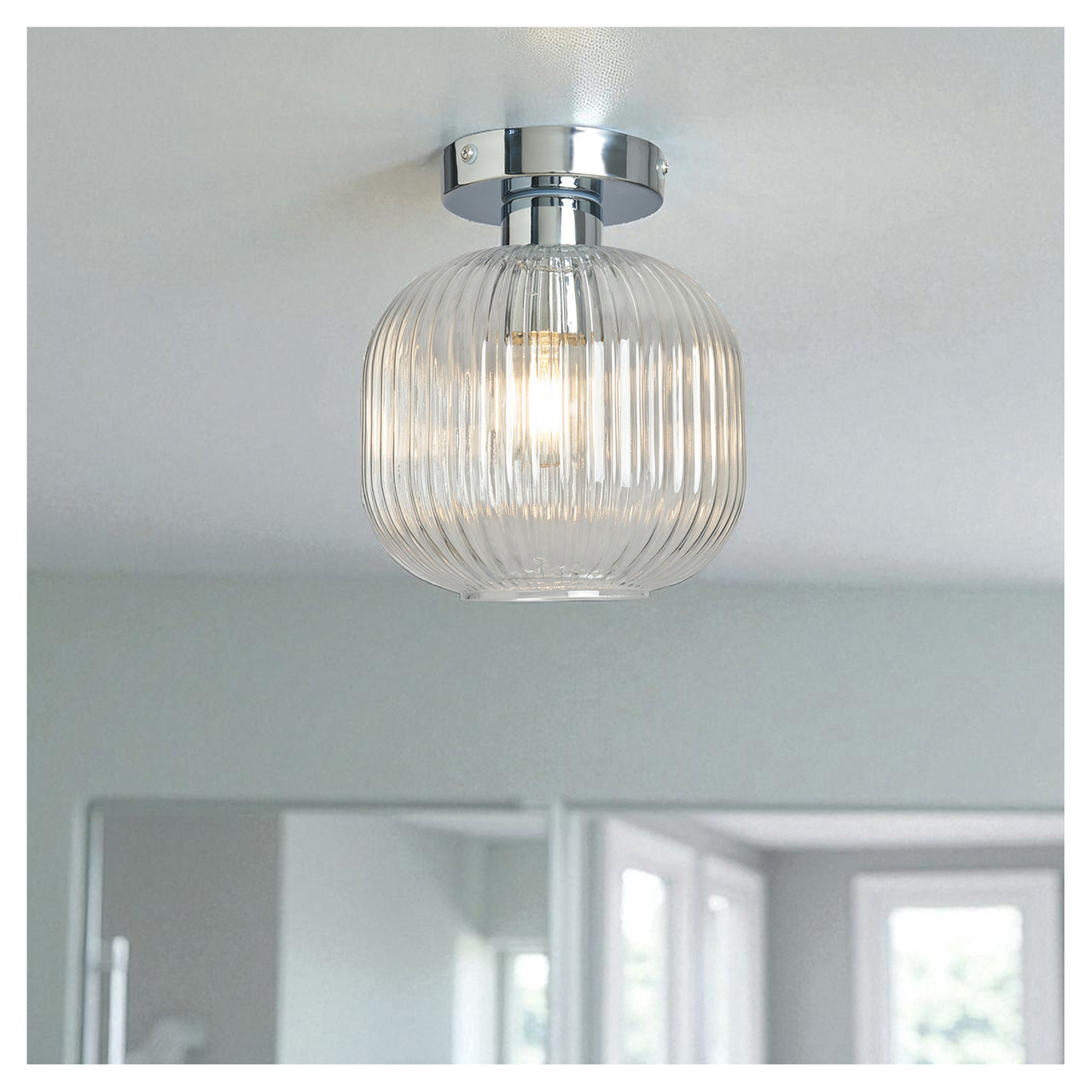 Forum Spa Quebec Ribbed Glass Bathroom Flush Ceiling Light