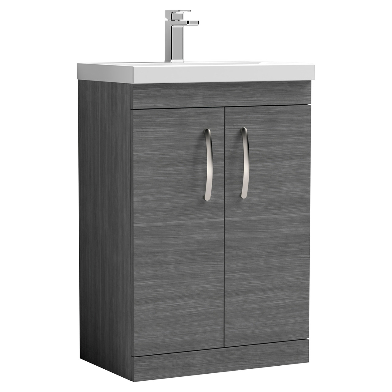 Nuie Athena Woodgrain 2 Door Vanity Unit and Mid Edge Ceramic Basin