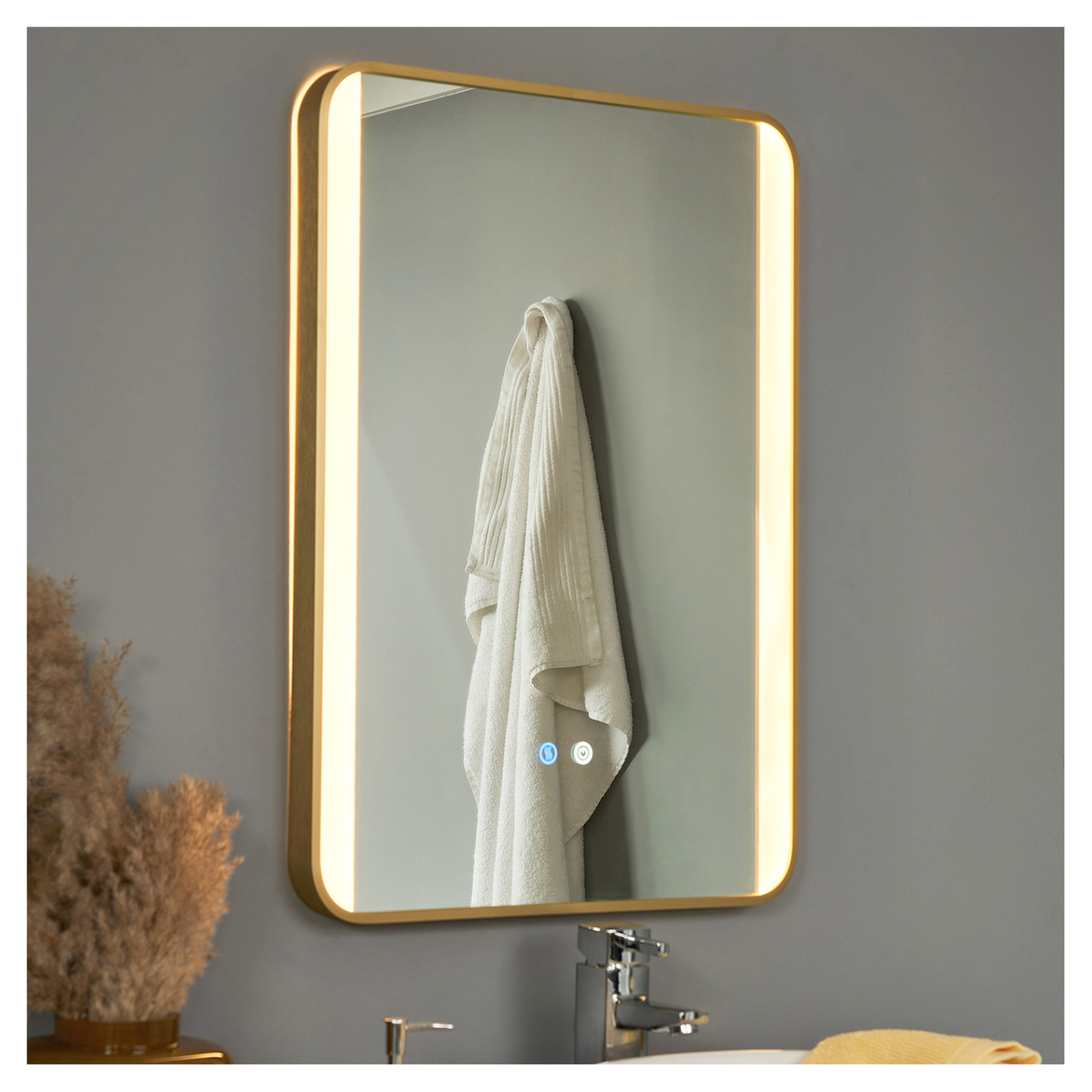 Forum Spa Lori Satin Brass CCT LED Bathroom Mirror with Motion Sensor and Demist