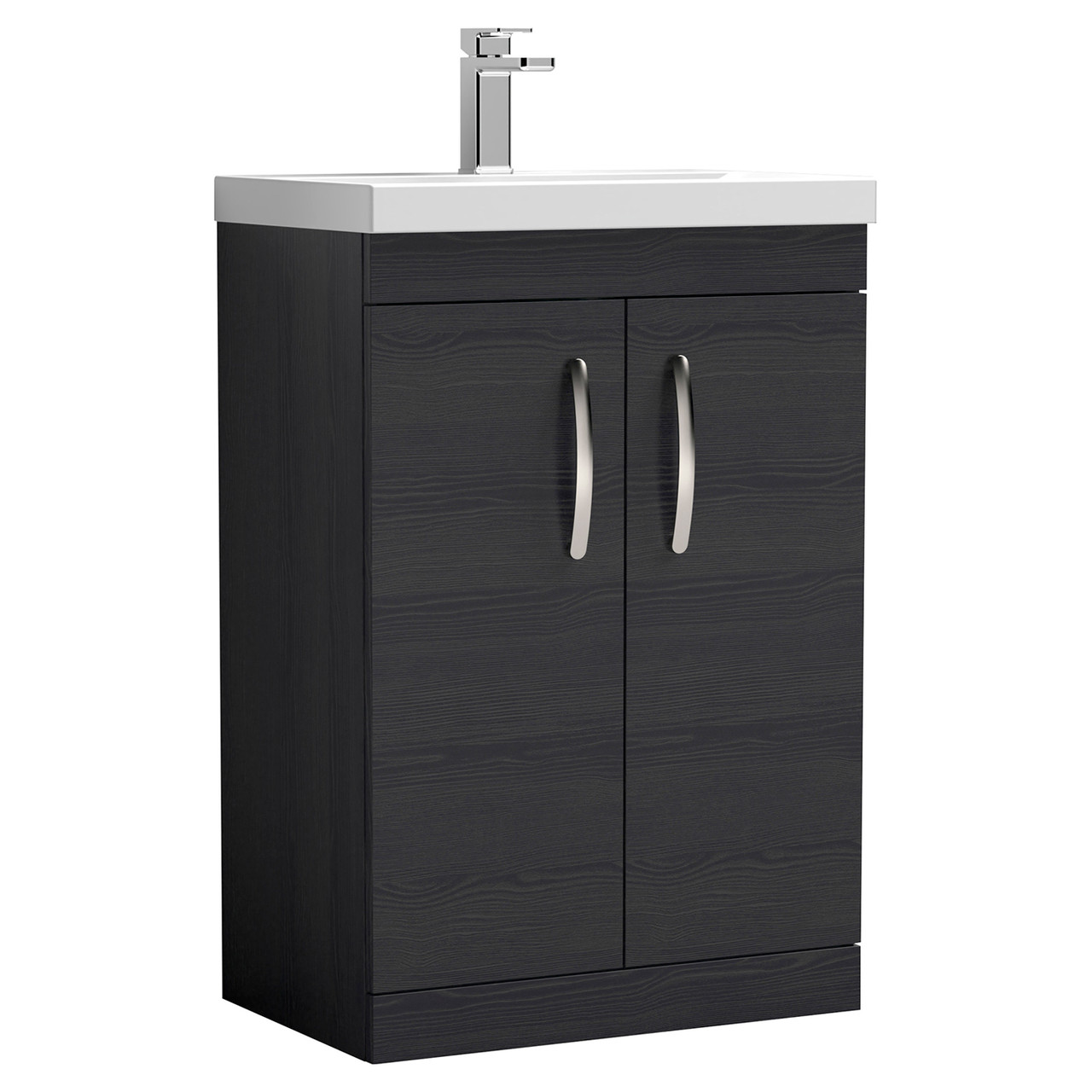 Nuie Athena Woodgrain 2 Door Vanity Unit and Thin Edge Ceramic Basin