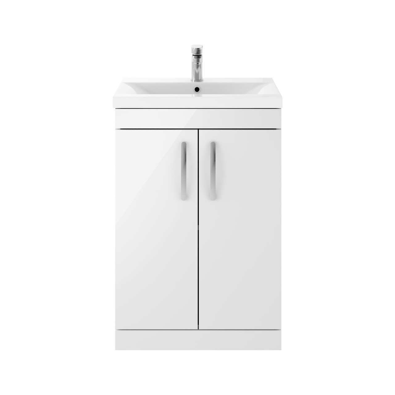 Nuie Gloss White Athena 2 Door Vanity Unit And Minimalist Ceramic Basin | | Mdf | 600Mm