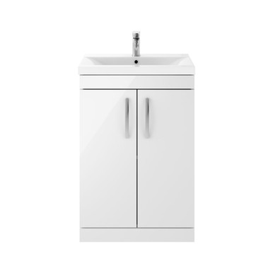 Nuie Gloss White Athena 2 Door Vanity Unit And Minimalist Ceramic Basin | | Mdf | 600Mm