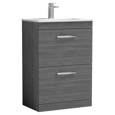 Nuie Anthracite Athena Woodgrain 2 Drawer Vanity Unit And Minimalist Ceramic Basin | | Mdf | 600Mm