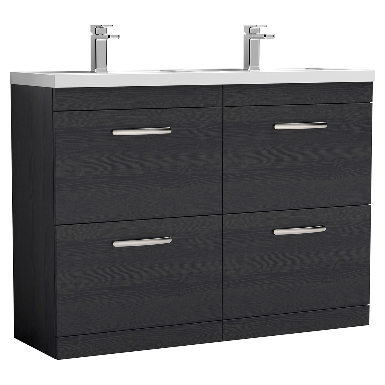 Nuie Athena Woodgrain 4 Drawer Vanity Unit and Double Polymarble Basins
