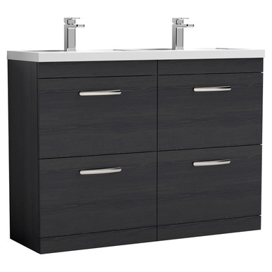 Nuie Charcoal Black Athena Woodgrain 4 Drawer Vanity Unit And Double Polymarble Basins | | Mdf | 1200Mm