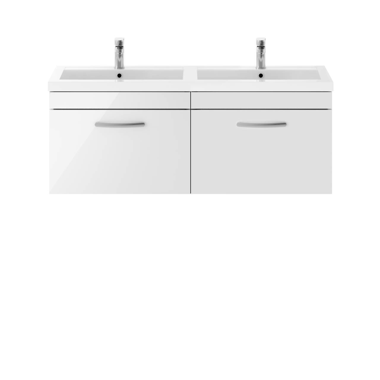 Nuie Athena Wall Hung 2 Drawer Vanity Unit and Double Polymarble Basins