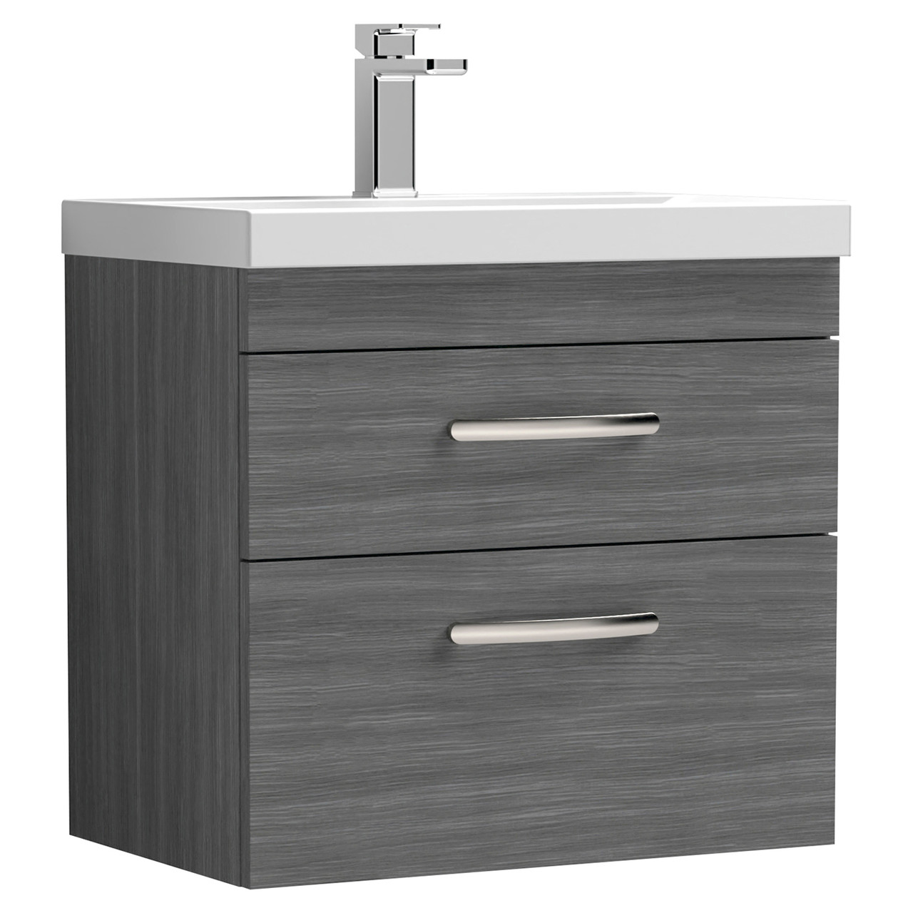Nuie Athena Woodgrain Wall Hung 2 Drawer Vanity Unit and Thin Edge Ceramic Basin