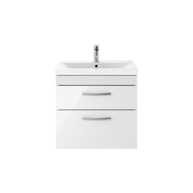 Nuie Gloss White Athena Wall Hung 2 Drawer Vanity Unit And Minimalist Ceramic Basin | | Mdf | 600Mm