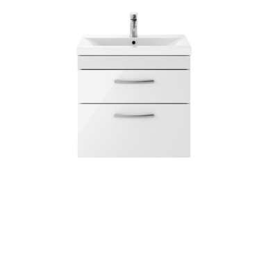 Nuie Gloss White Athena Wall Hung 2 Drawer Vanity Unit And Thin Edge Ceramic Basin | | Mdf | 600Mm