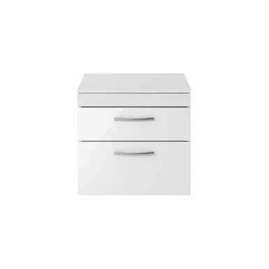 Nuie Gloss White Athena Wall Hung 2 Drawer Vanity Unit With Worktop | | Mdf | 600Mm