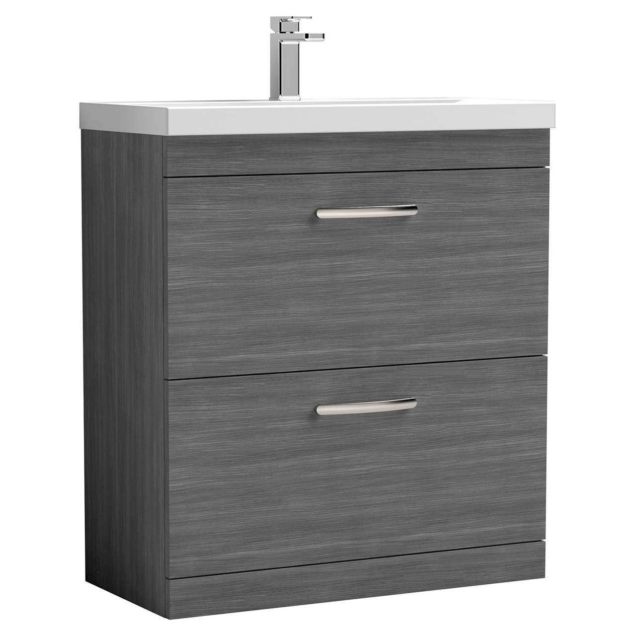Nuie Athena Woodgrain 2 Drawer Vanity Unit and Mid Edge Ceramic Basin