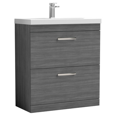 Nuie Anthracite Athena Woodgrain Drawer Vanity Unit And Thin Edge Ceramic Basin | | Mdf | 800Mm Size 2