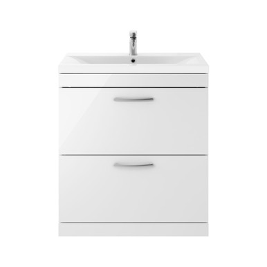 Nuie Gloss White Athena 2 Drawer Vanity Unit And Mid Edge Ceramic Basin | | Mdf | 800Mm
