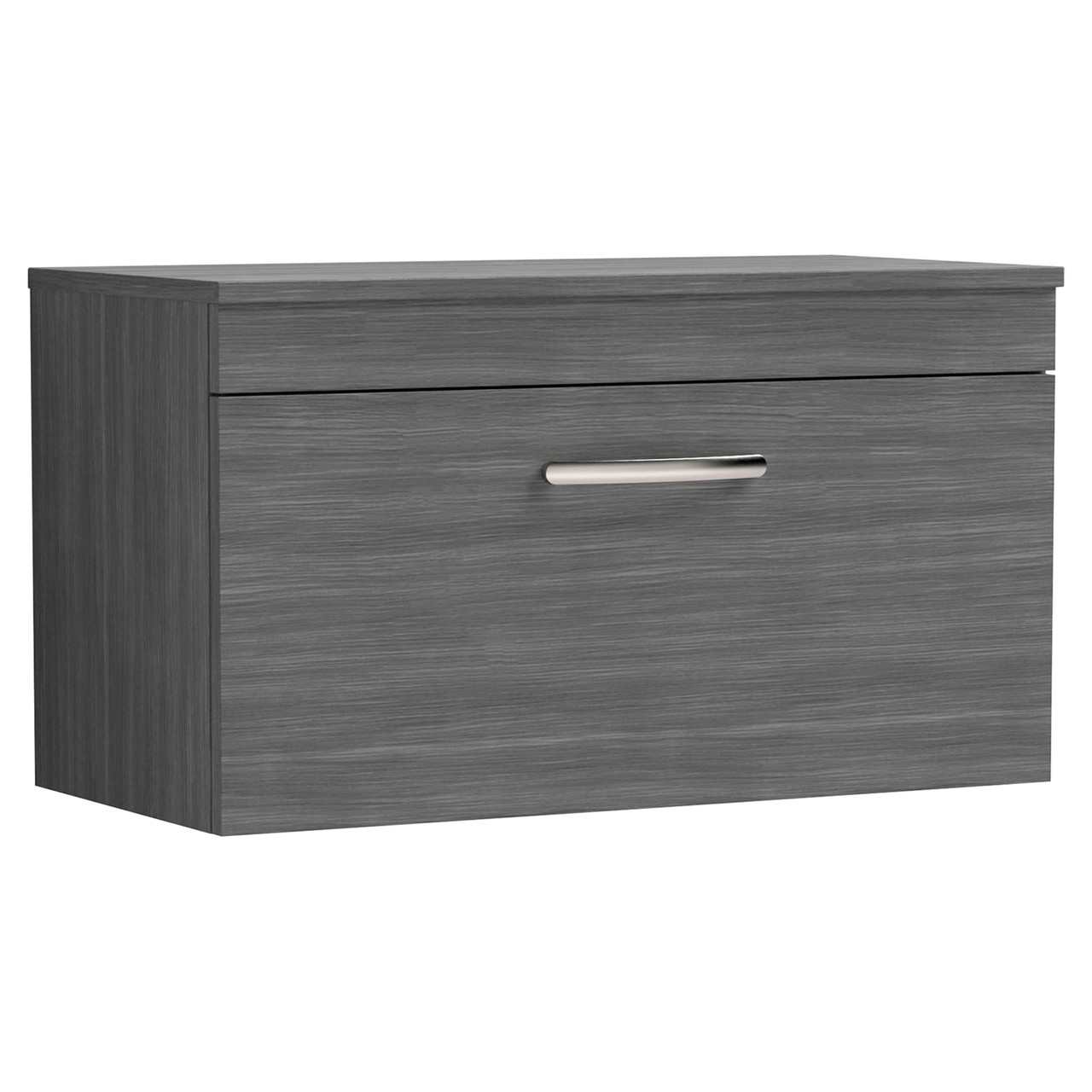 Nuie Anthracite Athena Woodgrain Wall Hung Single Drawer Vanity Unit With Worktop | | Mdf | 800Mm