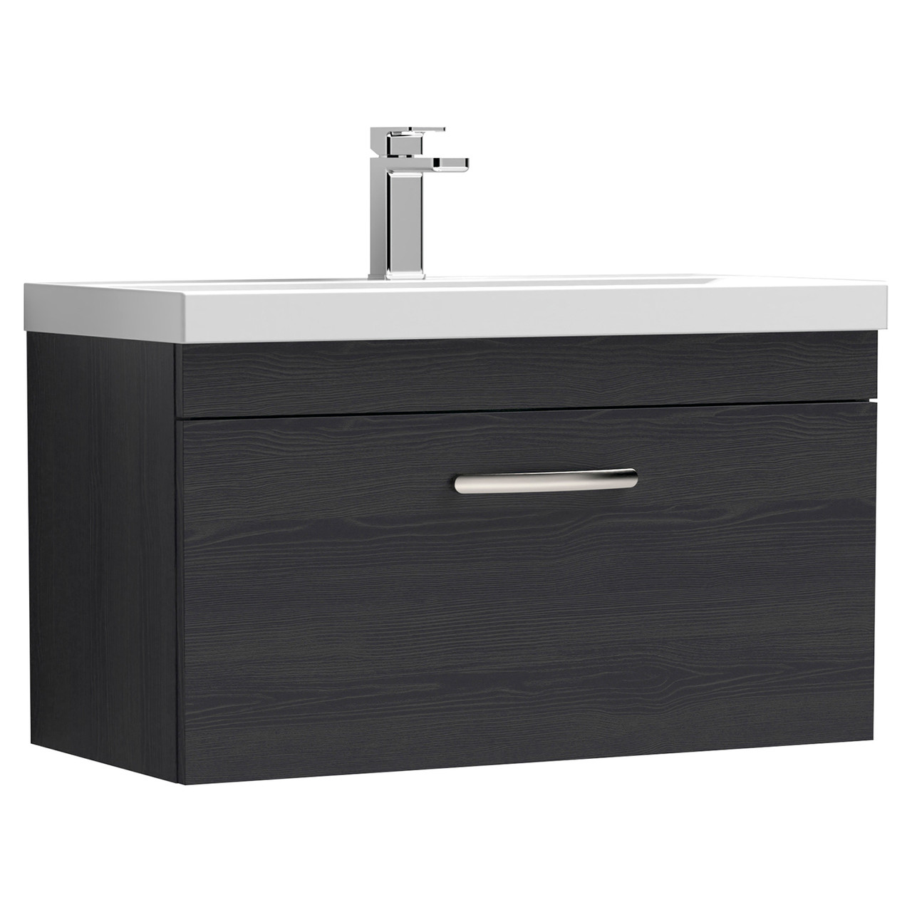 Nuie Athena Woodgrain Wall Hung Single Drawer Vanity Unit and Mid Edge Ceramic Basin