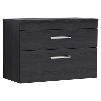 Nuie Charcoal Black Athena Woodgrain Wall Hung 2 Drawer Vanity Unit With Worktop | | Mdf | 800Mm