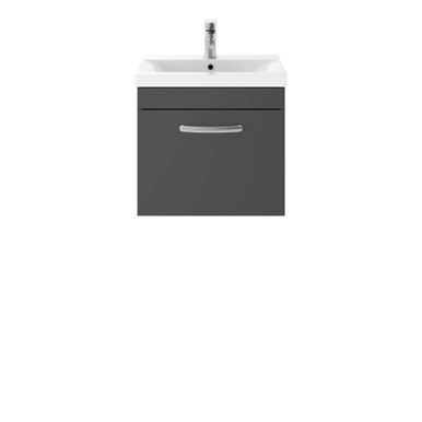 Nuie Gloss Grey Athena Wall Hung Single Drawer Vanity Unit And Minimalist Ceramic Basin | | Mdf | 500Mm