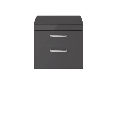 Nuie Gloss Grey Athena Wall Hung 2 Drawer Vanity Unit With Worktop | | Mdf | 600Mm