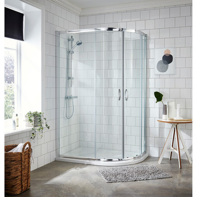 Nuie Silver Ella Offset Quadrant Shower Enclosure | | Glass/Metal | 1200Mm X 800Mm - Image 1