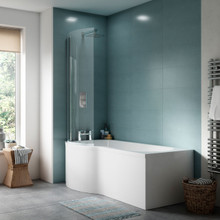 Nuie Left Hand P Shape Shower Bath with Screen and Front Panel, alternate view 2