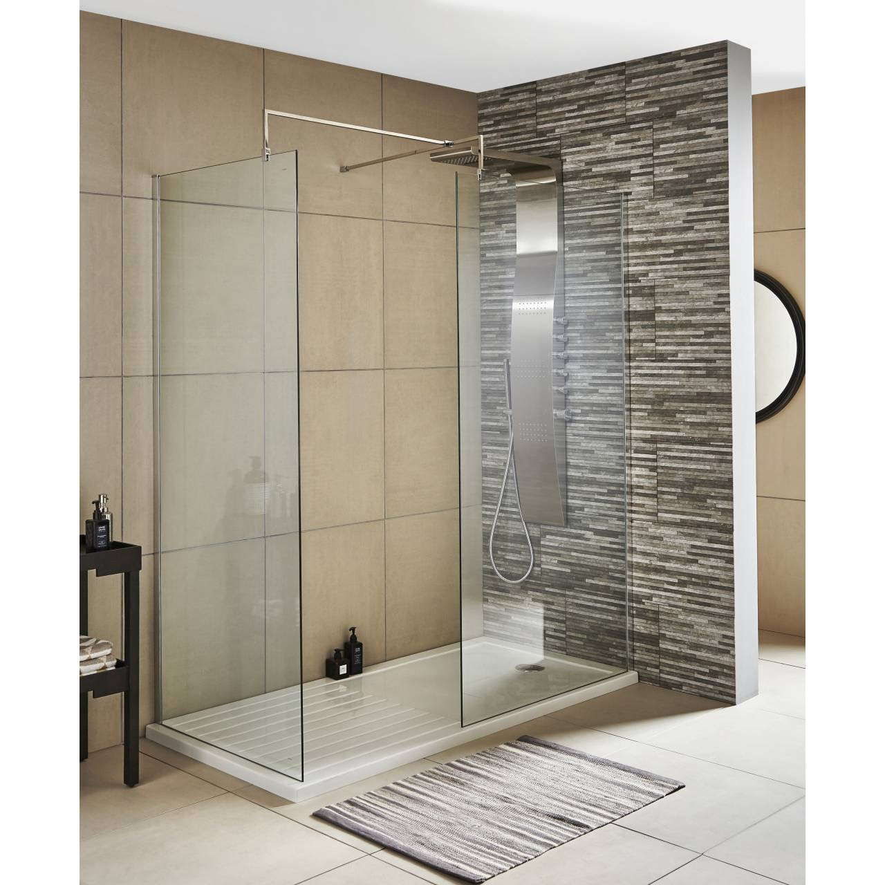 Nuie Chrome Wetroom Shower Screen With Support Bar | | Glass/Aluminium | 800Mm