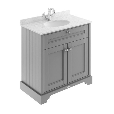 Old London Storm Grey Woodgrain Door Vanity Unit With Grey Marble Coutnertop And Round Ceramic Basin | | Mdf | 800Mm Size 2