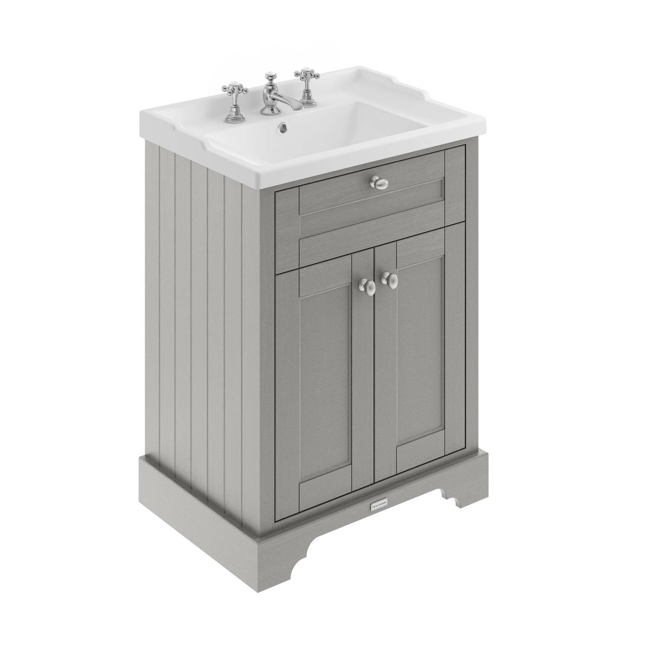 Old London Woodgrain 2 Door Vanity Unit and Edwardian 3 Tap Hole Basin