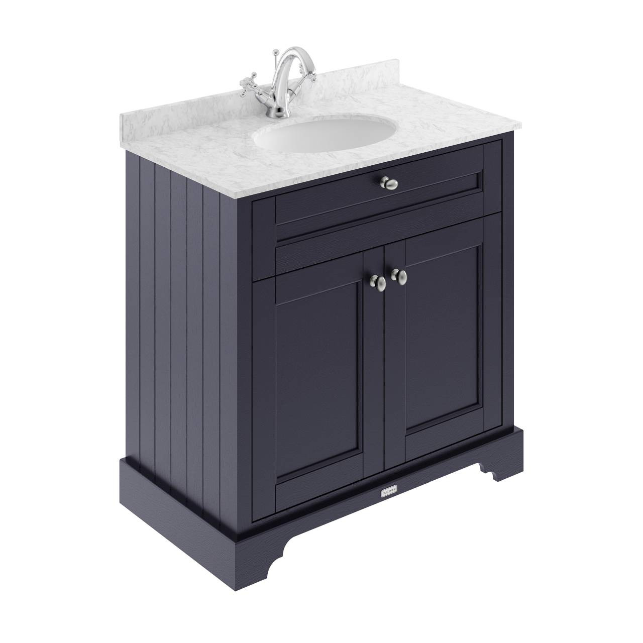 Old London Woodgrain 2 Door Vanity Unit with Grey Marble Countertop and Round Ceramic Basin