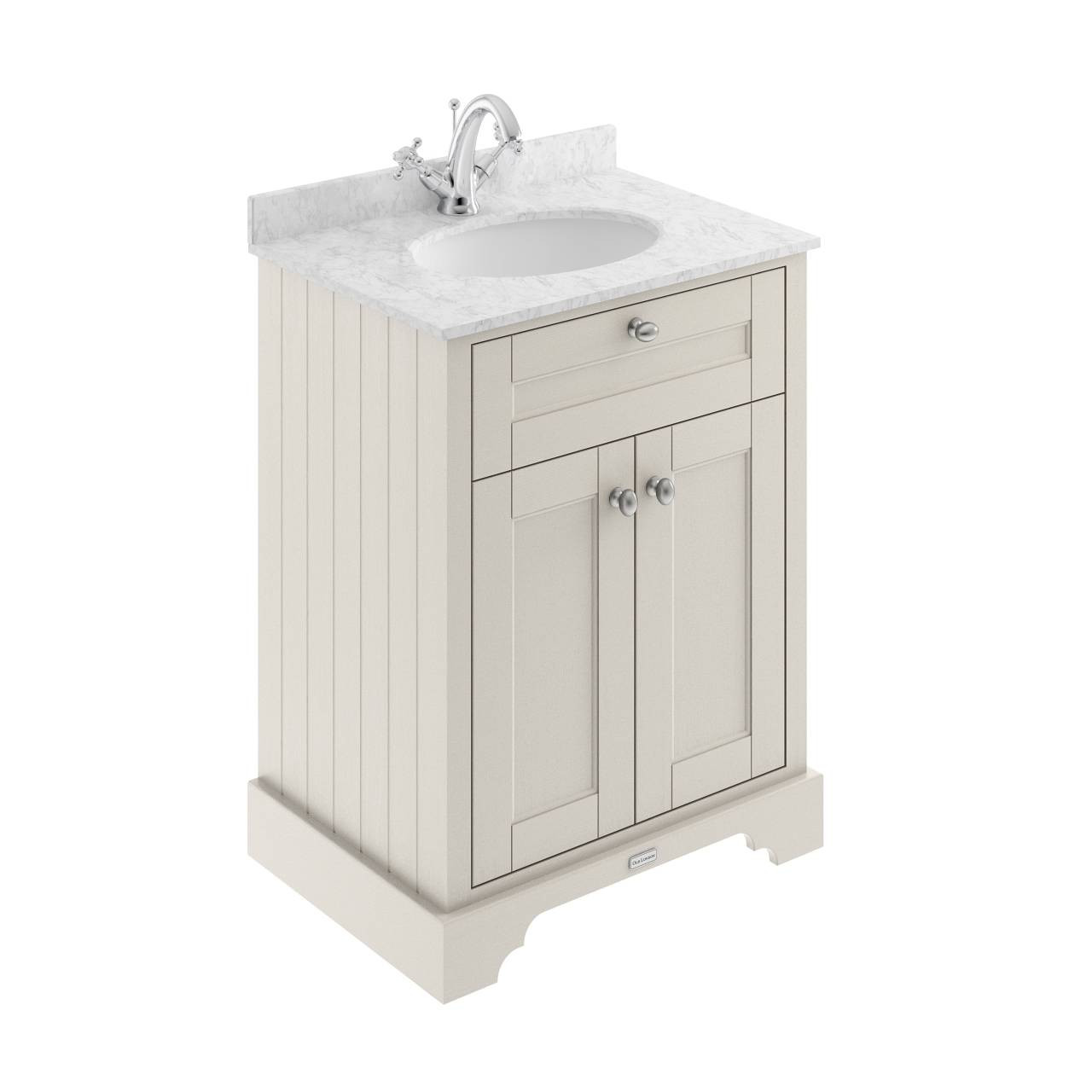 Old London Woodgrain 2 Door Vanity Unit with Grey Marble Countertop and Round Ceramic Basin