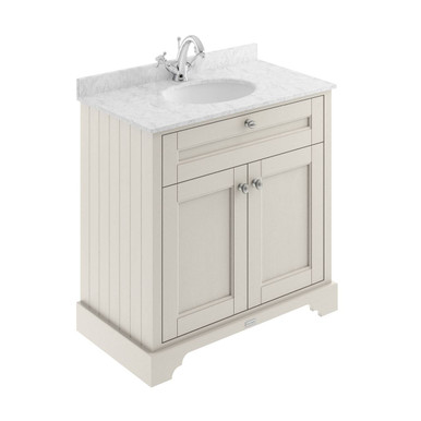Old London Timeless Sand Woodgrain Door Vanity Unit With Grey Marble Coutnertop And Round Ceramic Basin | | Mdf | 800Mm Size 2