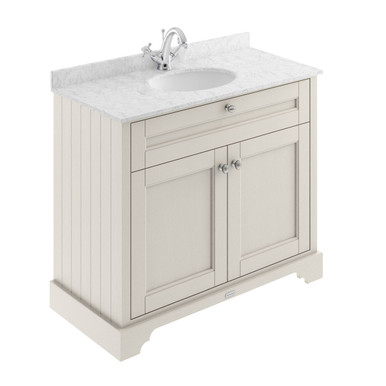 Old London Timeless Sand Woodgrain 2 Door Vanity Unit With Grey Marble Countertop And Round Ceramic Basin | | Mdf | 1000Mm